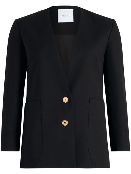  Patou Collarless Twill Jacket - Black 