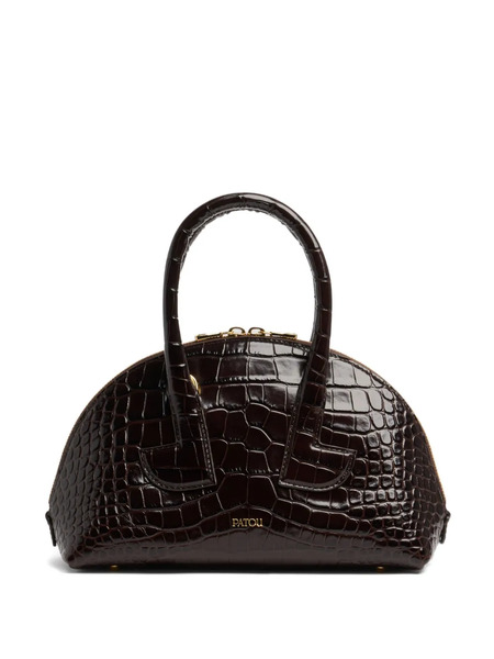  Patou Crocodile-effect Half-moon Crossbody Bag - Brown 
