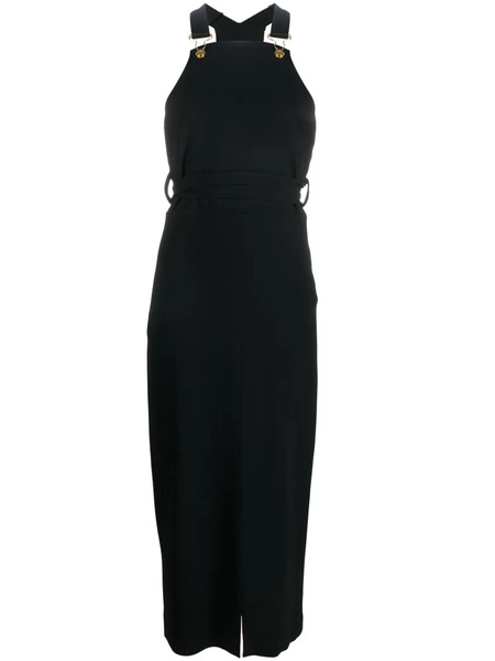  Patou Front-slit Dungaree Dress - Black 
