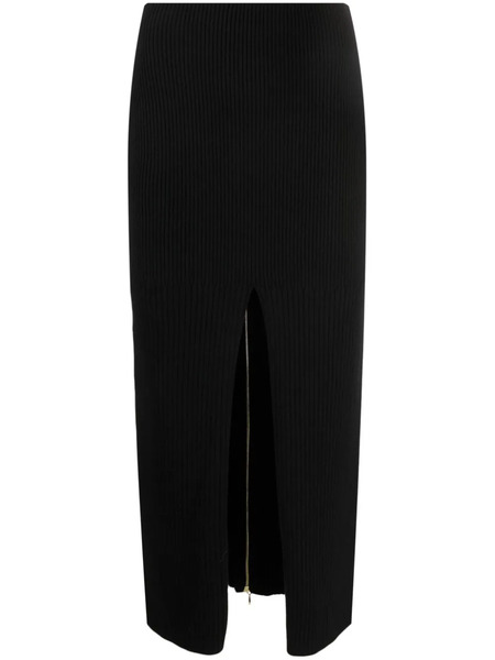  Patou Front-slit Ribbed-knit Midi Skirt - Black 