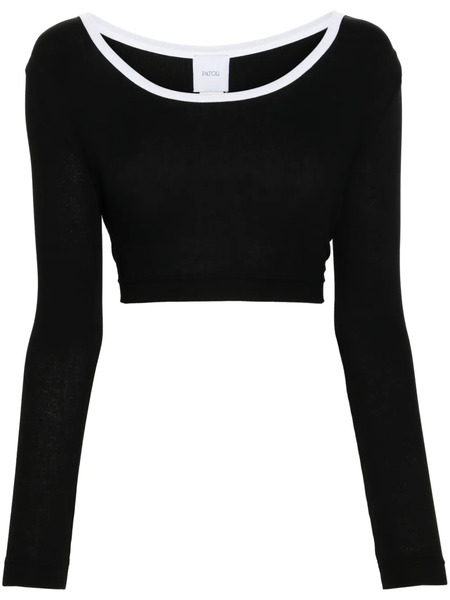  Patou Logo-appliqué Ribbed Crop Top - Black 