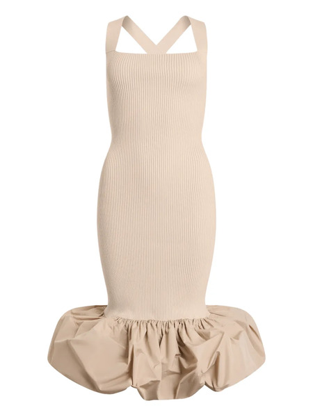  Patou Ruffled Knitted Midi Fitted Dress - Neutrals 
