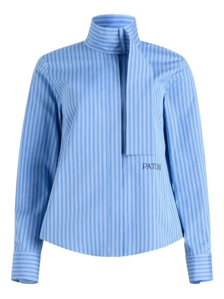  Patou Striped Scarf-collar Blouse - Blue 