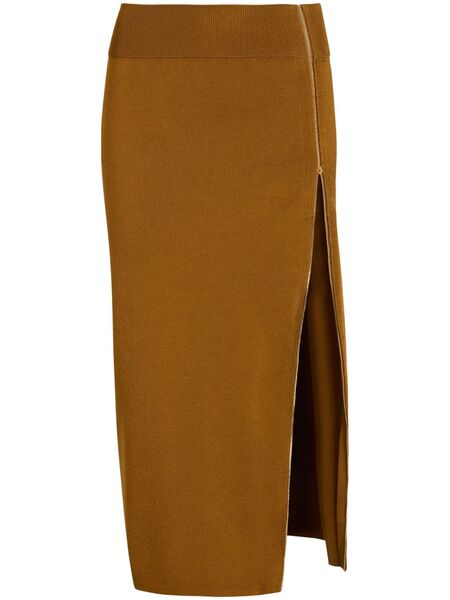  Patou Zip-decorative Midi Skirt - Brown 