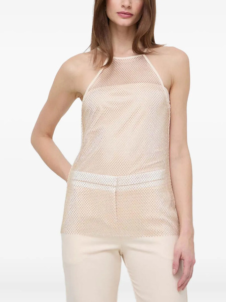  Patrizia Pepe Crystal-embellished Mesh Top - Neutrals 