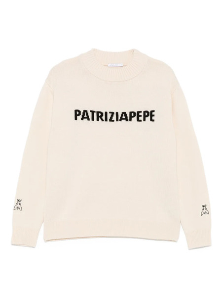  Patrizia Pepe Logo-embroidered Crew-neck Sweater - Neutrals 