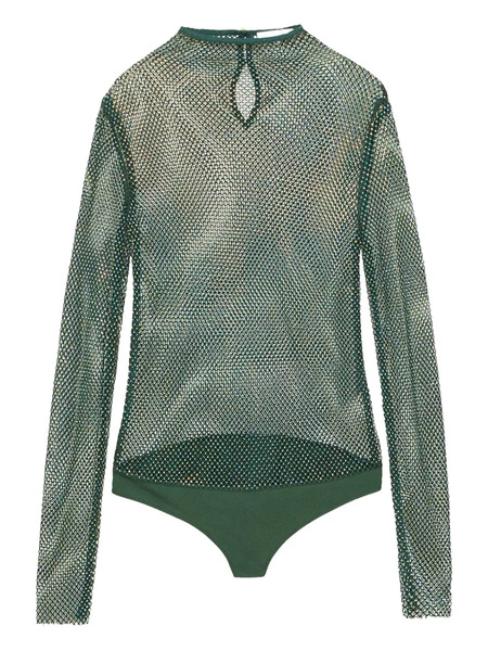  Patrizia Pepe Rhinestone-embellished Mesh Bodysuit - Green 