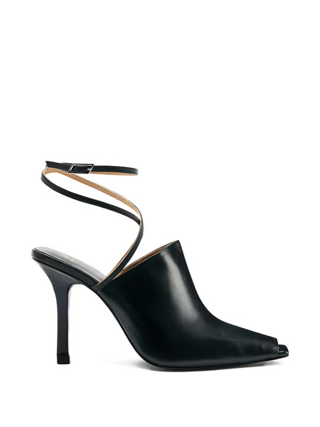  Patrizia Pepe Sabot Ankle Strap Leather Sandals - Black 
