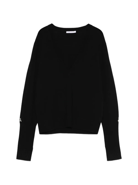  Patrizia Pepe V-neck Long-sleeve Sweater - Black 