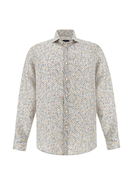  Paul & Shark Geometric Watercolour Pattern Linen Shirt - Neutrals 