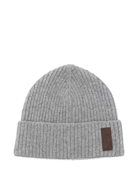  Paul & Shark Ribbed Leather-patch Beanie Hat - Grey 