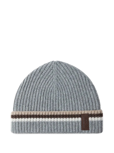  Paul & Shark Ribbed Striped Beanie Hat - Grey 