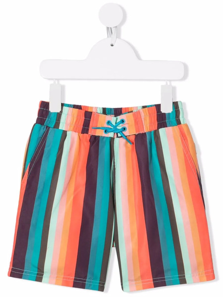  Paul Smith Junior Striped Drawstring Swim Shorts - Orange 