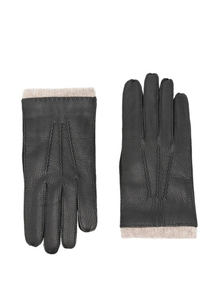 Paul Smith Ribbed-trim Leather Gloves - Black 