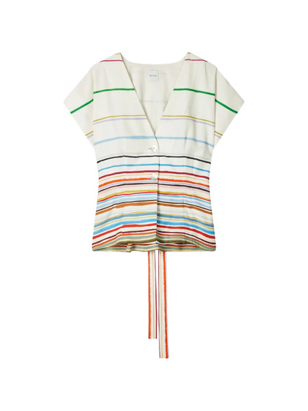  Paul Smith Signature-stripe Tie-waist Top - Neutrals 