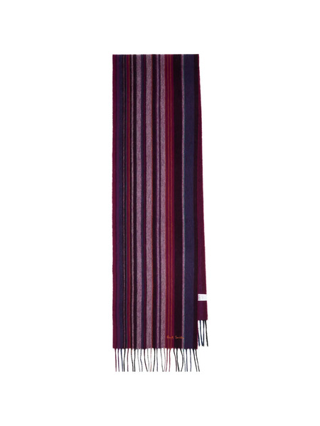  Paul Smith Striped Fringed Wool Scarf - Purple 