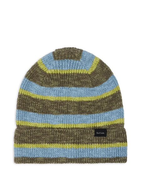  Paul Smith Striped Knitted Beanie Hat - Green 