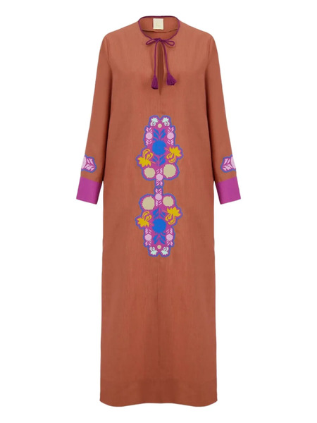  Paula Embroidered-patchwork Linen Dress - Caramelembr 