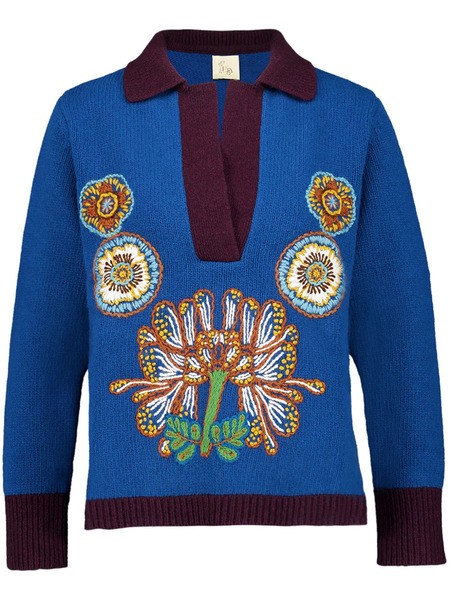  Paula Embroidered V-neck Sweater - Blue 