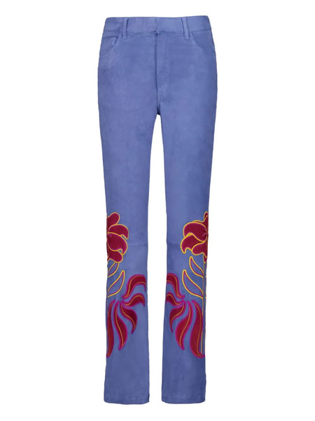  Paula Floral-embroidery Trousers - Blue 