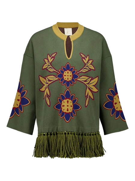  Paula Fringe-embellished Floral Tunic - Green 