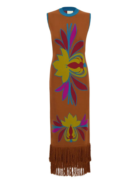  Paula Jacquard Fringe Dress - Brown 