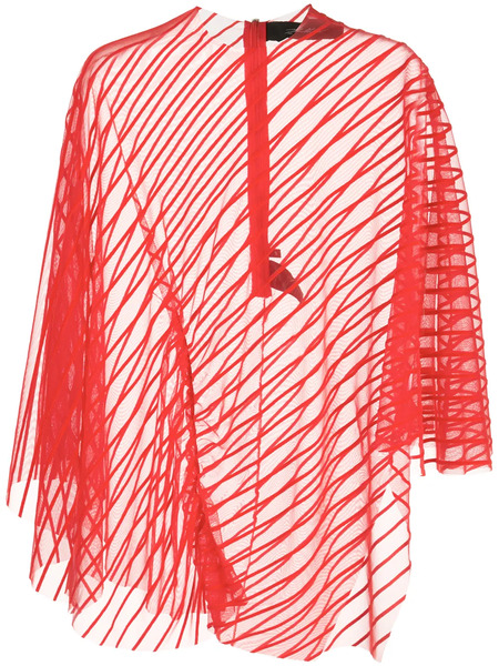 Paula Knorr Velvet Striped Asymmetric Top - Red 