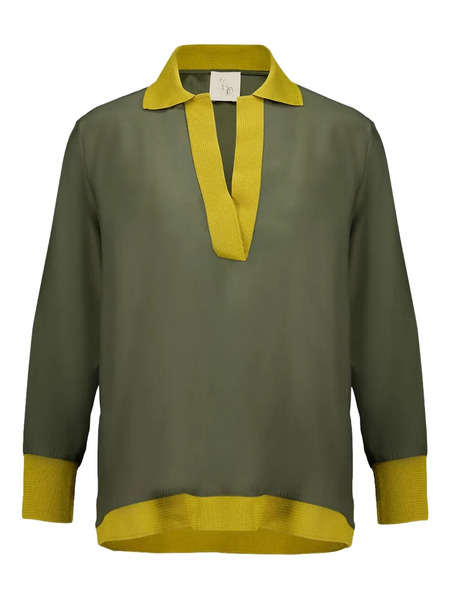  Paula Placket-collar Long-sleeve T-shirt - Green 