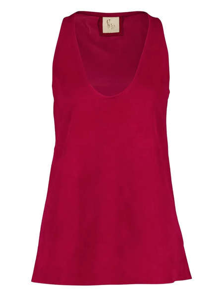  Paula Scoop-neck Leather Tank Top - Red 
