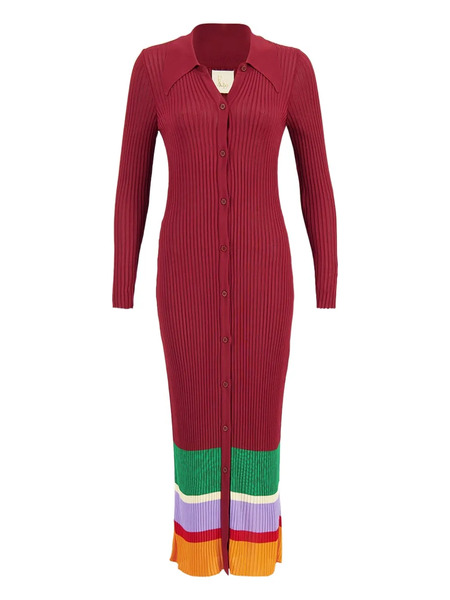  Paula Stripe Knitted Midi Dress - Red 