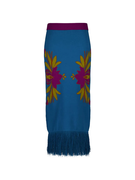  Paula Turner Mykonos Fringed Midi Skirt - Blue 