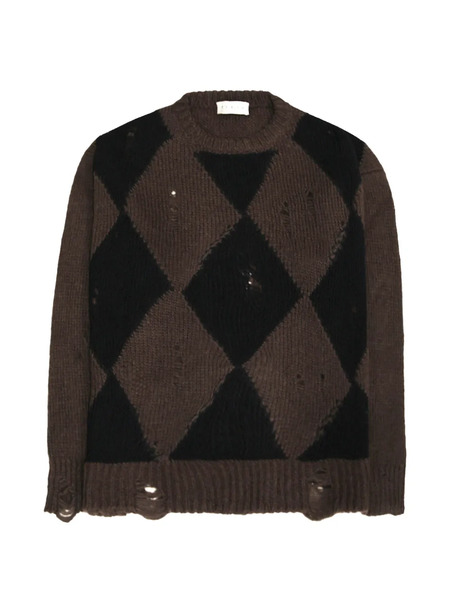  Paura Orfei Argyle Distressed Sweater - Brown 
