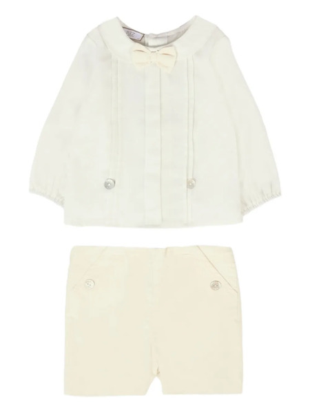  Paz Rodriguez Bow-detailed Pleated Shorts Set - Neutrals 