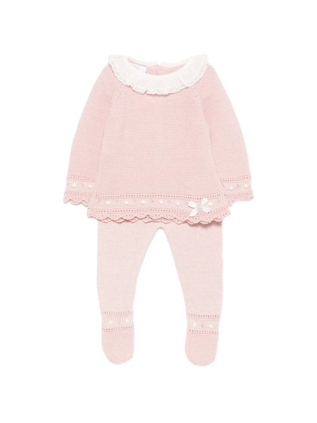  Paz Rodriguez Lace-collar Knitted Trousers Set - Pink 