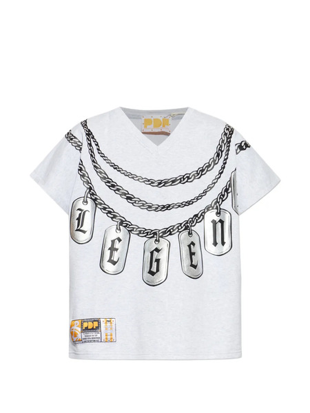  Pdf Chain Print V-neck T-shirt - Grey 