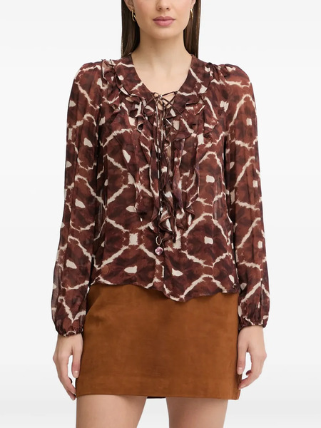  Pedro Del Hierro Ruffled Patterned Top - Brown 