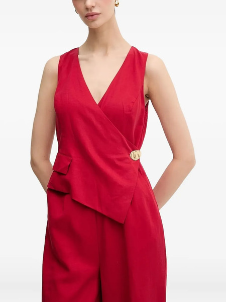  Pedro Del Hierro Wrap-front Gold-button Jumpsuit - Red 