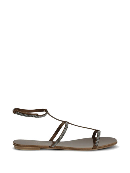  Pedro Garcia Embellished Ankle-strap Flat Sandals - Brown 