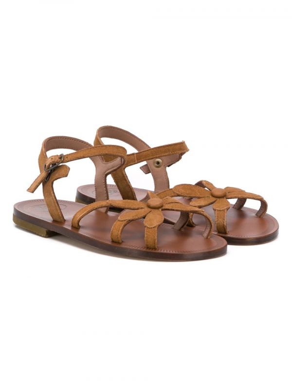  Pèpè Floral Strap Open Toe Sandals - Brown 