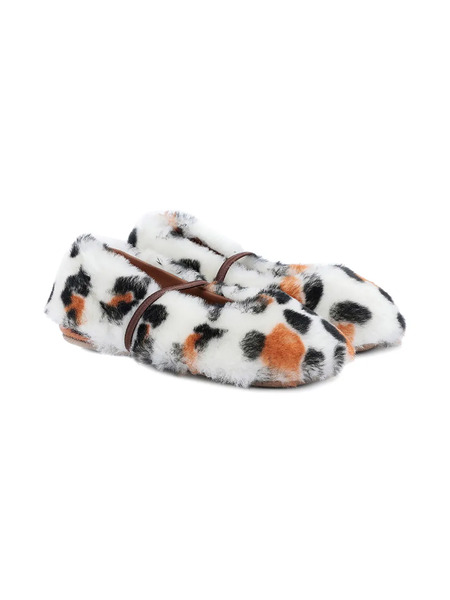  Pèpè Leopard-print Sheepskin Slippers - White 