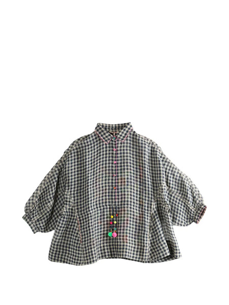  Pero Checked Pompom Shirt - Blue 
