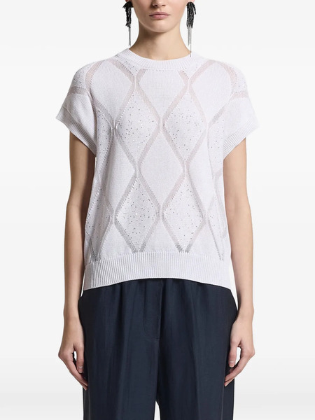  Peserico Argyle Embellished Knitted Top - White 