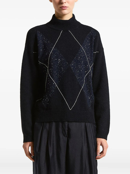  Peserico Argyle-pattern Embellished Sweater - Blue 