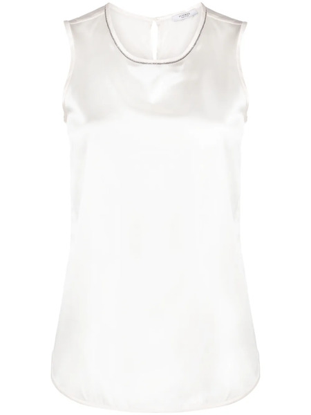  Peserico Bead-embellished Silk Satin Sleeveless Top - Neutrals 