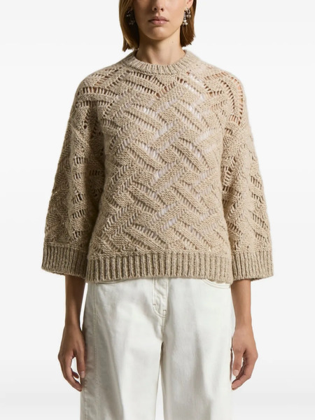  Peserico Chevron-pattern Open-knit Sweater - Neutrals 