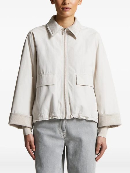  Peserico Corduroy-collar Zip-front Jacket - Neutrals 