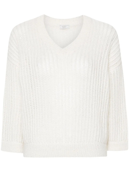  Peserico Crew-neck Sequinned Sweater - White 