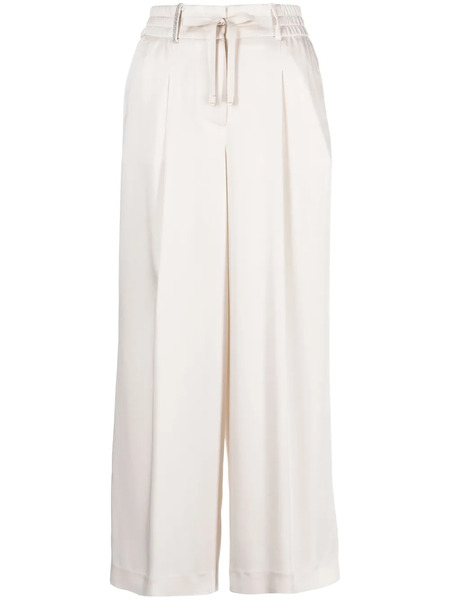  Peserico Cropped Satin Wide-leg Trousers - White 
