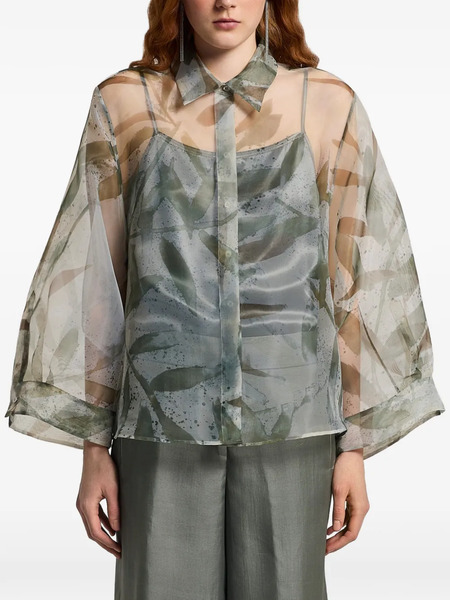  Peserico Floral Print Button Up Shirt - Green 