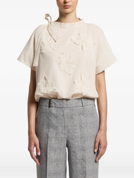 Peserico Floral Tie Neck Top - Neutrals 